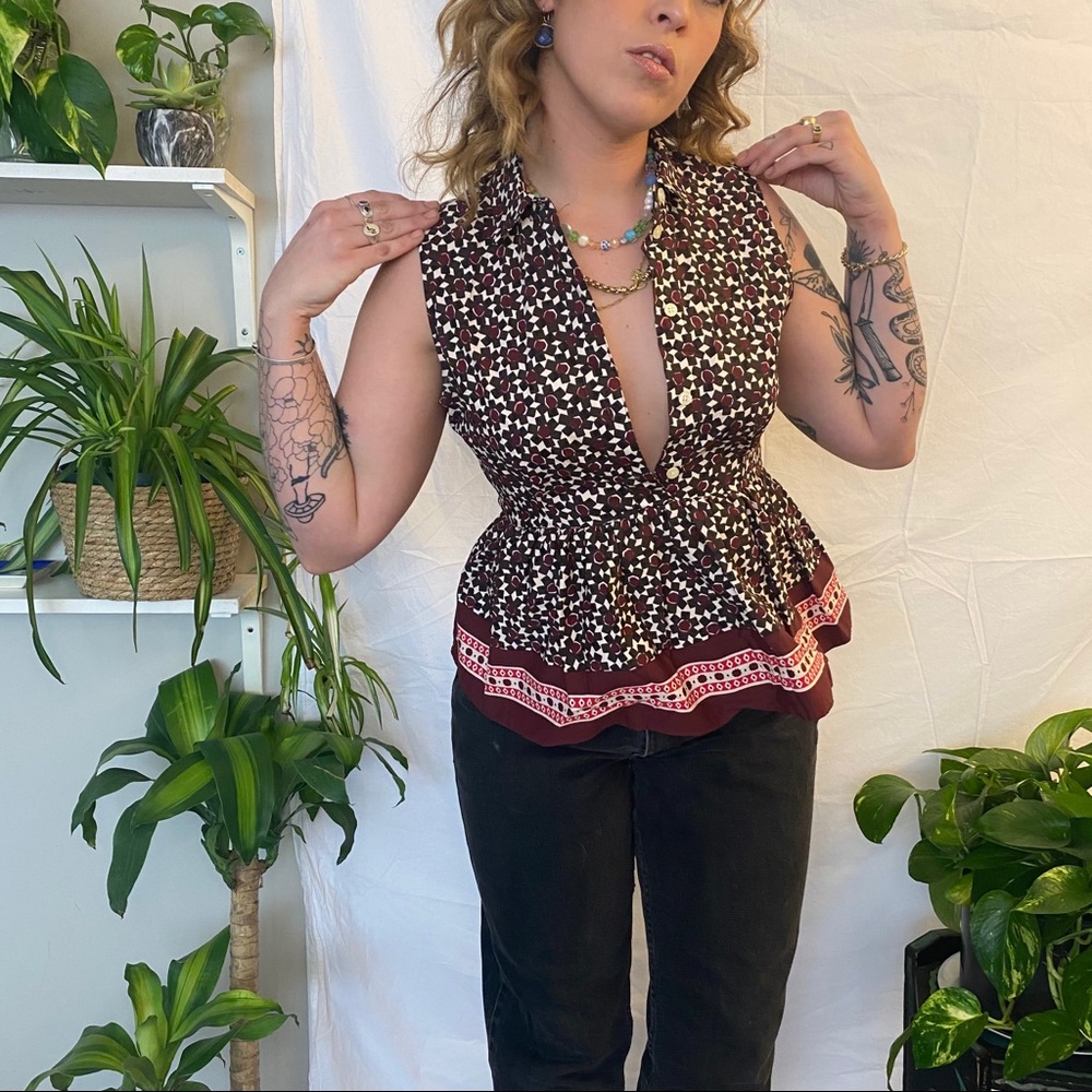 Kate Spade Pattern Peplum Collared Blouse